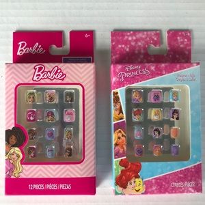 Set Of 2 Barbie Press On Nails And Disney Princess Press-on Nails 1 Pack Of Each